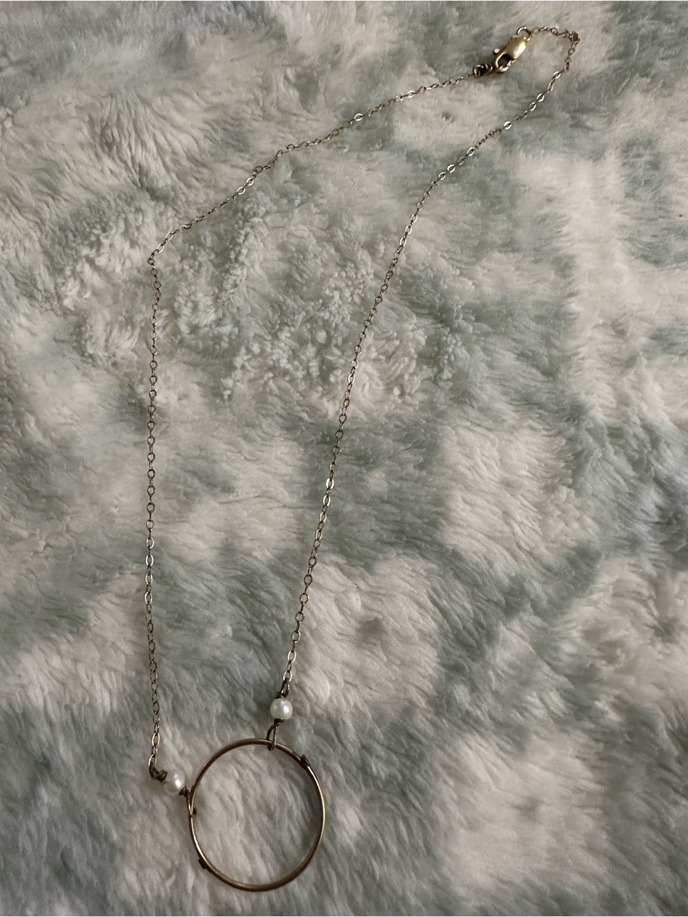 Delicate Gold Circle Pendant Necklace with White Bead Accents